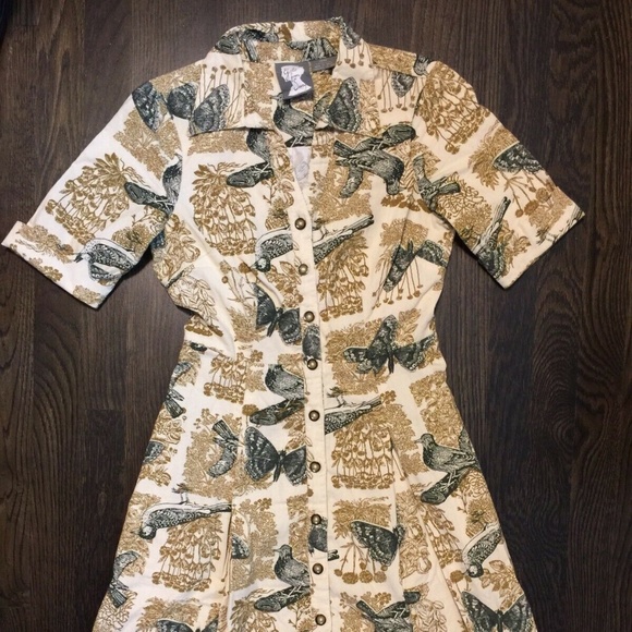 GIRLS FROM SAVOY Butterfly/Bird Shirtdress Pinwale Corduroy anthropologie - Picture 5 of 9
